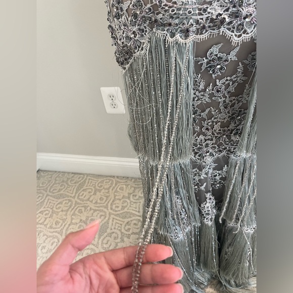 Stephen Yearick Fringe Tassel Diamond Beaded Evening Gown has lavender beading. - Picture 10 of 11